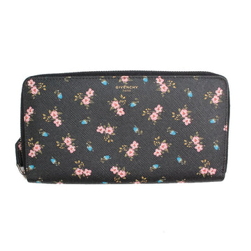 GIVENCHY ブラックサフィアーノフローラルジッピー長財布 130372392