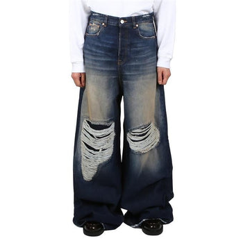 VETEMENTS UE63PA200G1 ブルーグリーン ディストレスド ワイド デニム 66538657