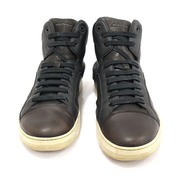 Salvatore Ferragamo Black Leather Brown Cap Toe High Top Men's Sneakers 9 131247427
