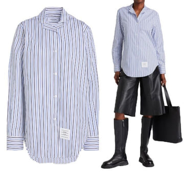 THOM BROWNE ストライプラペルカラーシャツ FLL161A F0552 415 131394694