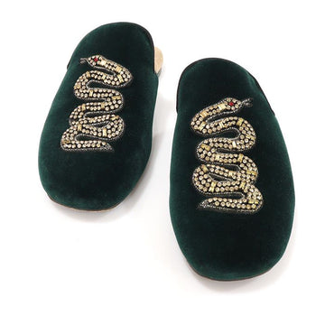 Gucci 472161 Green Velvet Snake Lawrence Evening Women's Mule Slipper 36.5 131444045