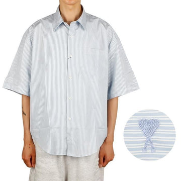 AMI HSH216 CO0066 4841 Stripe Short Sleeve Shirt 78987514