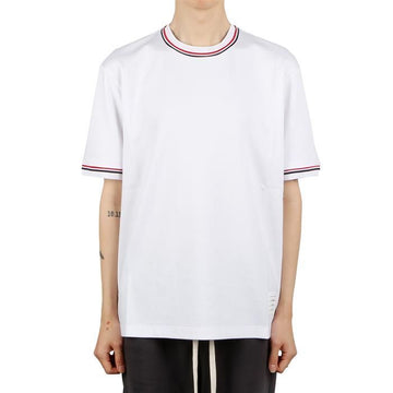 Thom Browne Short Sleeve T-Shirt with Rive Trimming MJS231A J0055 100 RWB 72384864