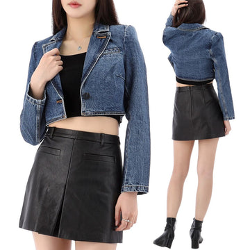 Self-Portrait Cropped Denim Jacket PF23816JBL BLUE 54033838
