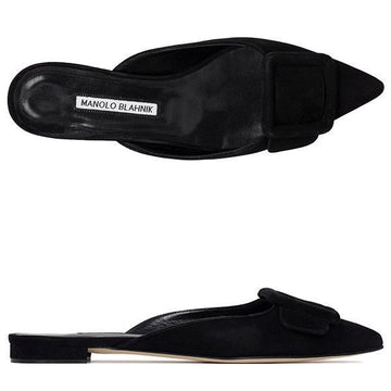 Manolo Blahnik 23SS Black Suede Flat Mules 55141075 [P]