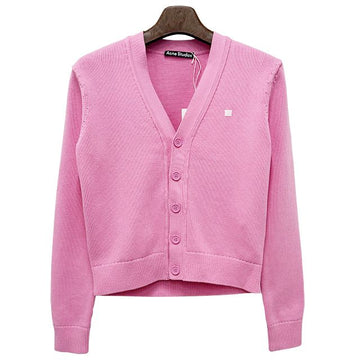 ACNE STUDIOS Akne Gesichtslogo Bio-Baumwolle V-Ausschnitt Cardigan Cameo Pink (C60104 DRM) 132514924
