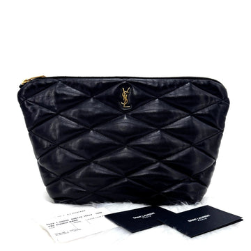 SAINT LAURENT セイド キルティング モノグラム ポーチ クラッチバッグ ブラック (696779) 132568779