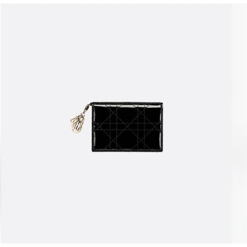 DIOR Lady Bloom Kartenetui aus schwarzem Lackleder im Cannage-Muster 133105575 [P]