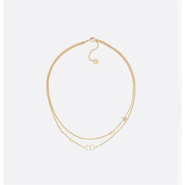 DIOR Petit CD Double Necklace Gold-Finish Metal White Crystal 133105600 [P]