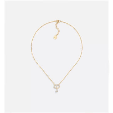 DIOR Petit CD Halskette Gold-Finish Metall Silber-Ton Kristall 133105615 [P]