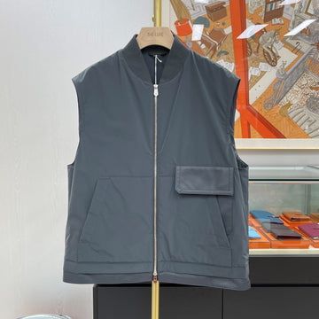 HERMES レザートリムベスト グレー 552840 133297772