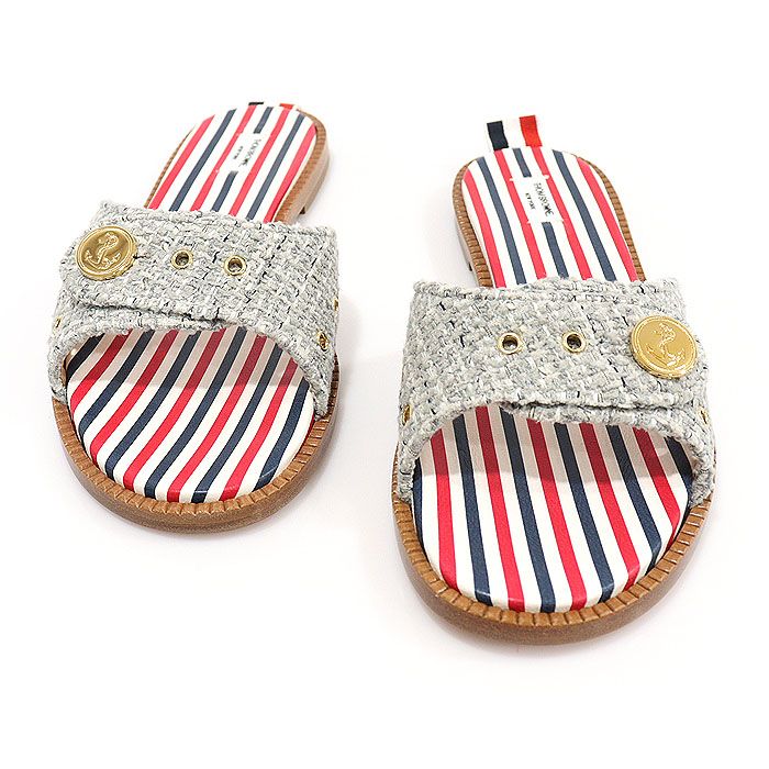 Thom Browne Gray Tweed Anchor Button Clacket Women's Mule