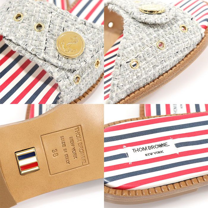 Thom Browne Gray Tweed Anchor Button Clacket Women's Mule