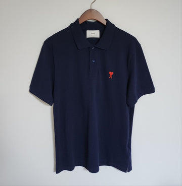 AMI L Navy Small Heart Embroidery Men's Short Sleeve Polo HPL001 760 133315164
