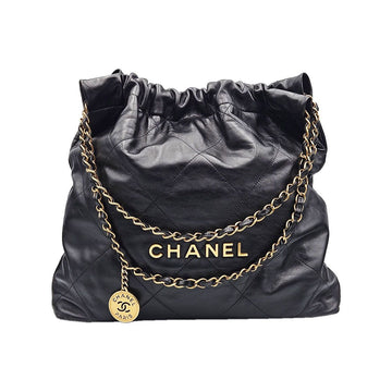 CHANEL AS3260 Black Calfskin Gold 22cm Small Shoulder Bag 133333798