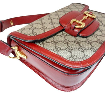 Gucci Red GG Supreme Gold Horsebit 1955 Leather Trimming Shoulder Bag 602204 133469324