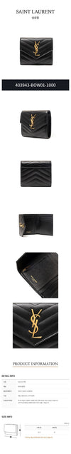 SAINT LAURENT キルティングコンパクト3つ折りモノグラム財布403943-BOW01-1000 29763843 [P]