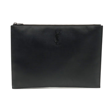 SAINT LAURENT ブラック グラン ド プードル エンボス ド モノグラム ジッパー ラージ ドキュメント ホルダー クラッチ 534680 133590962