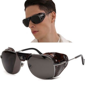 MONCLER Sonnenbrille ML0183 polarisierte Spiegel quadratische Metallrahmen abnehmbarer Lederstrap 123681901