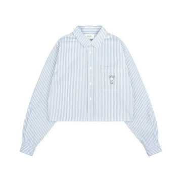 Celine Hickory Stripe Cotton Crop Shirt 133638659