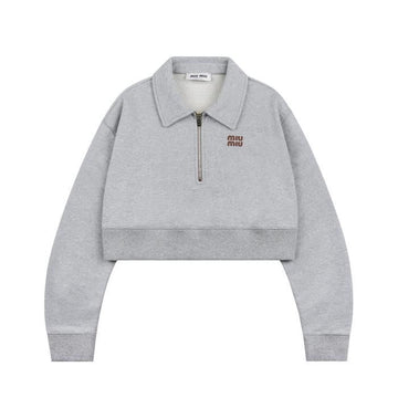 Miu Miu MJL070 13UK F0031 Half Zip Boxy Cotton Fleece Sweatshirt 133638711