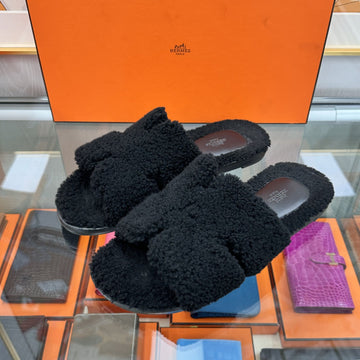 HERMES Izmir Shearling Slipper Schwarz 43 134107232