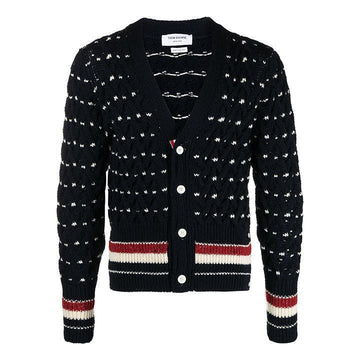 Thom Browne 24FW RWB Donnie Cable Knit Cardigan Navy MKC542B Y1506 415 159583979 [P]