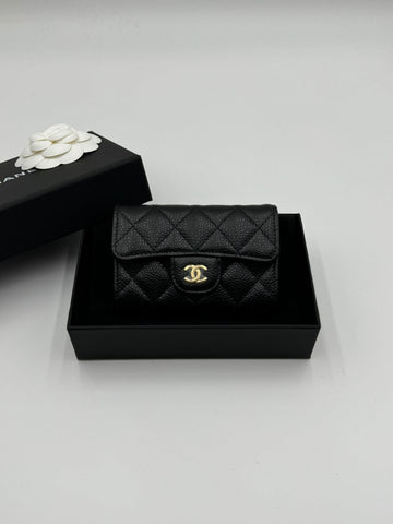 CHANEL Klassische Druckknopf-Kartenetui Caviar Schwarz Gold AP0214 134130946