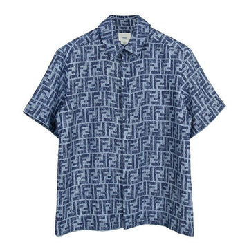 Fendi KIDS Blue Linen Short Sleeve Shirt JMC193 AUK2 134266792