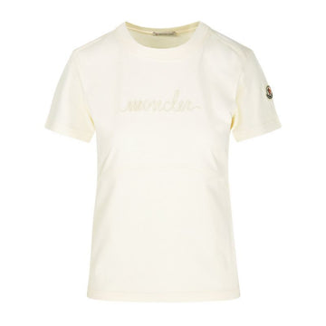 Moncler Logo Embroidered T-Shirt Ivory 8C00015 89AIJ 034 101355847