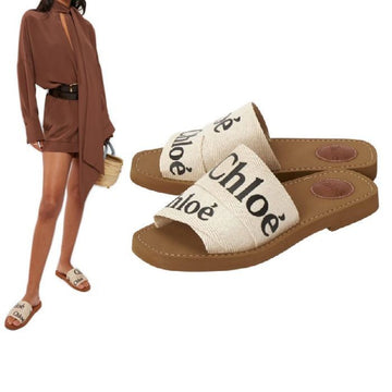 Chloe Woody Logo Print Mule White stamp: CHC19U1880810136W 81170819