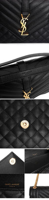 SAINT LAURENT カサンドラ・モノグラム・マトラッセ・エンヴェロープ・ゴールド・ミディアム・チェーン・ショルダーバッグ 600185 BOW91 1000 150695877 [P]