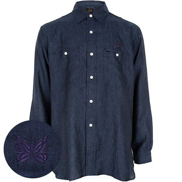 Needles 25SS Blue Chambray Linen Work Shirt QV291 BLUE 134866160