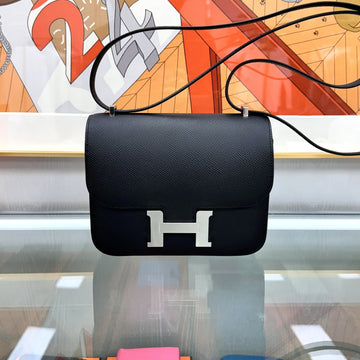 HERMES Constance 18 Mini Epaulettes Schwarz mit Silberprägung stamp 083905 135389205