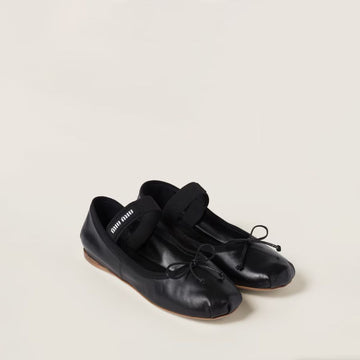 Miu Miu Ballerina Ribbon Flat Shoes Black Nappa Leather 135389299