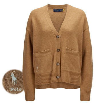 POLO RALPH LAUREN Woll-Cardigan mit Pony-Stickerei und Taschen in Camel 211872735 001 160109607 [P]