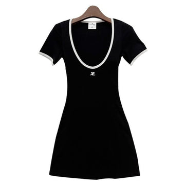 COURREGES Kureju Logo Holistic Contrast Mini Kurzarmkleid Schwarz Weiß (225JRO600JS0203 9901) 135586395