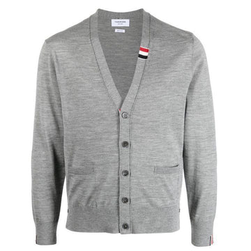 THOM BROWNE Merinowolle Cardigan mit drei Streifen in Grau 24FW 159584008 [P]