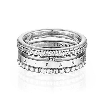 Pandora Signature Logo Pavé & Beaded Silver Ring 192312C01 58651366