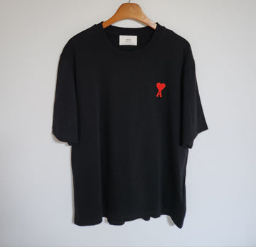 AMI L Black Big Heart Embroidered Men's Short Sleeve T-Shirt 726 135823676