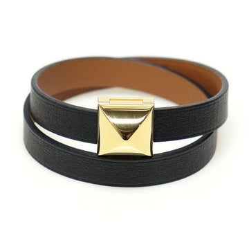 Hermes Black Brown Swift Calfskin Gold-Tone Medor Infinity Double Tour Bracelet T2 135826655