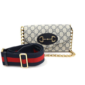 GUCCI Beige Blaue GG Supreme Canvas Horsebit 1955 Mini Chain Schultertasche 2WAY 724713 135826692