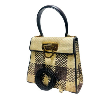 Salvatore Ferragamo Iconic Rafia Gancini Top Handle Tote Bag Crossbody 21G981 135944591