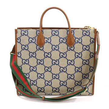 GUCCI ジャンボ GG キャンバス ブラウン レザー トート 2WAY EP72846GU 135945605