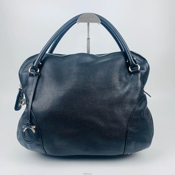 SALVATORE FERRAGAMO フェラガモ 21-B936 シルバーガンチーニ ブラックレザー トートバッグ 135982306