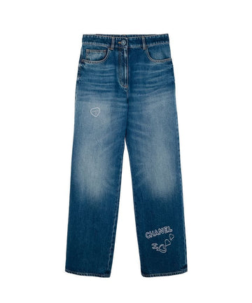 CHANEL Heart Stickerei Jeanshose 36 Blau 5ET0686 133627391