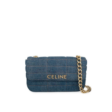 Celine Monochrome Matelassé Chain Shoulder Bag Blue Gold 5ET0433 128575498
