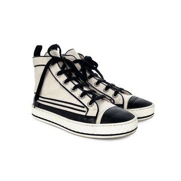 CHANEL Baumwolle High-Top Sneakers 36 Weiß/Schwarz 5ET0200 126283979