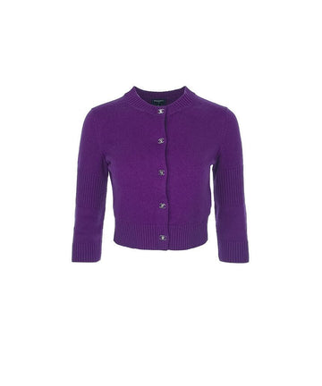 CHANEL 24B CC-Logo Turnlock Strickjacke 36 Lila 5ET0230 125836175