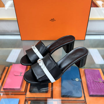 HERMES ジジ50 ケリーバックル サンダル 37 ブラック/ホワイト 251022 136009347